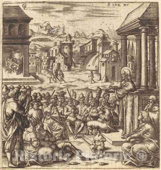 Art Print : LÃ©onard Gaultier, The Parables of The Lost Sheep, The Woman with Pieces of Silver and The Prodigal Son, c.1578 - Vintage Wall Art