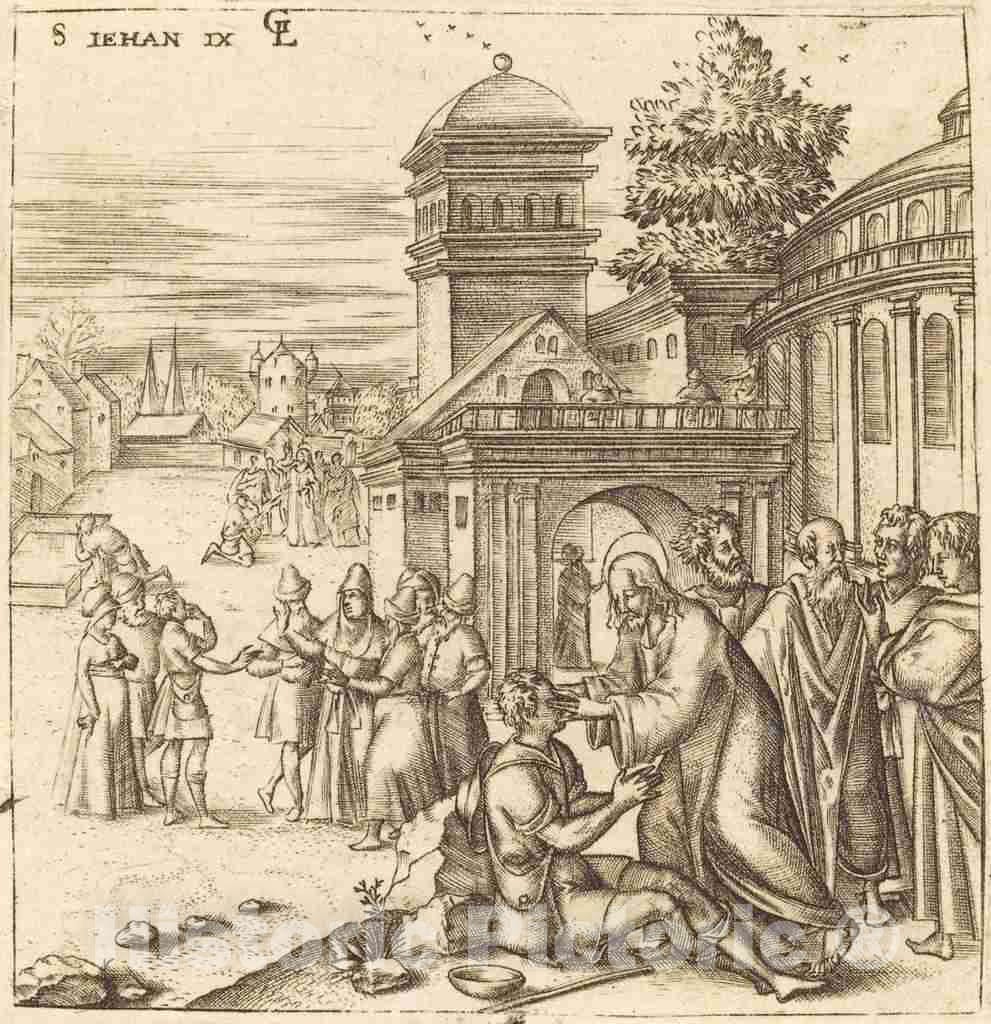 Art Print : LÃ©onard Gaultier, A Man Born Blind Receives Sight, c.1578 - Vintage Wall Art