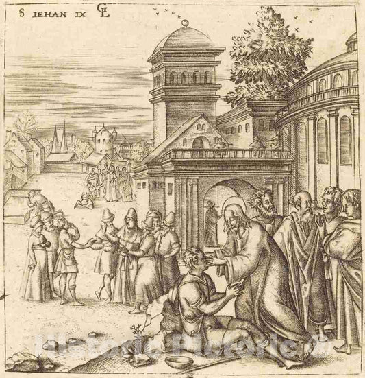 Art Print : LÃ©onard Gaultier, A Man Born Blind Receives Sight, c.1578 - Vintage Wall Art