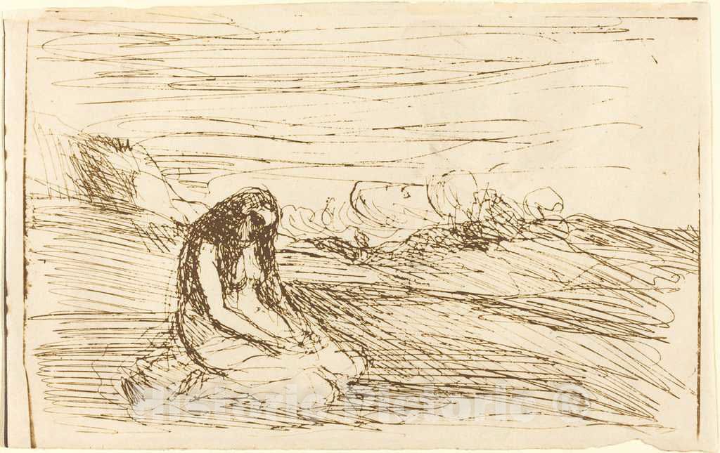 Art Print : Baptiste-Camille Corot, Mary Magdalene in Meditation (Madeleine en Meditation), 1858 - Vintage Wall Art