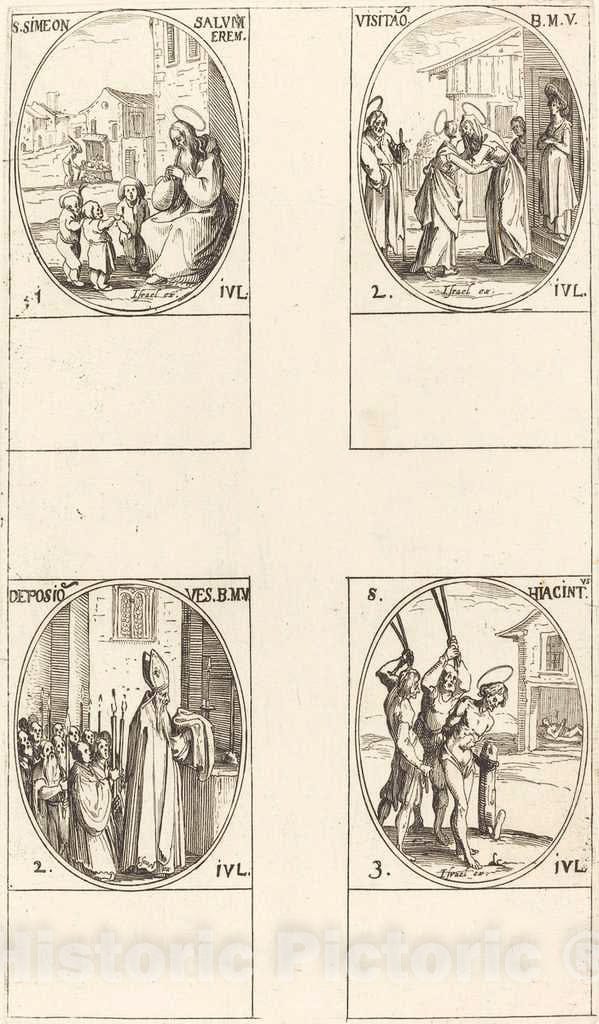 Art Print : Jacques Callot, St. Simeon Salus; The Visitation; Deposition of The Virgin's Clothes; St. Hiacintus - Vintage Wall Art