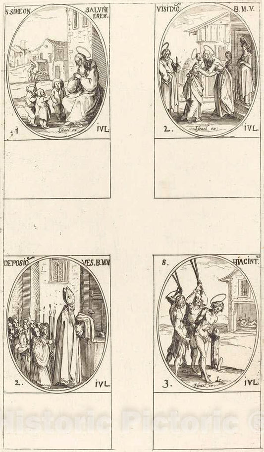 Art Print : Jacques Callot, St. Simeon Salus; The Visitation; Deposition of The Virgin's Clothes; St. Hiacintus - Vintage Wall Art