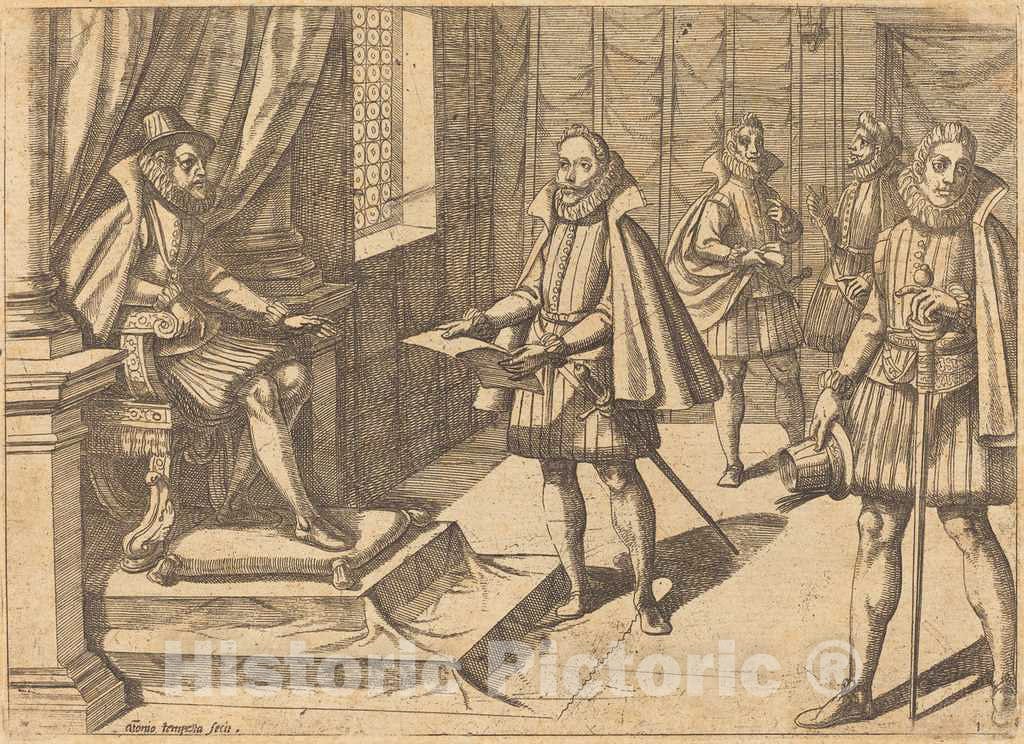 Art Print : Antonio Tempesta, Philip II of Spain on His Throne, 1612 - Vintage Wall Art