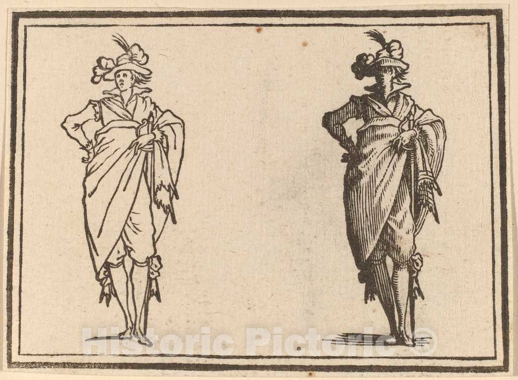 Art Print : Eckman After Jacques Callot, Gentleman Viewed from The Front with Hand on Hips, 1621 - Vintage Wall Art