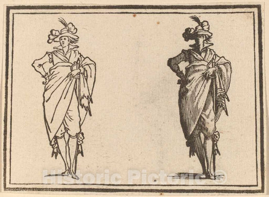 Art Print : Eckman After Jacques Callot, Gentleman Viewed from The Front with Hand on Hips, 1621 - Vintage Wall Art