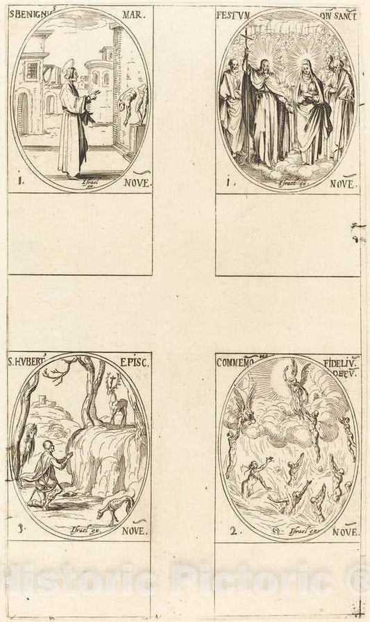 Art Print : Jacques Callot, St. Benignus; Festival of All Saints; Commemoration of The Dead; St. Hubert - Vintage Wall Art