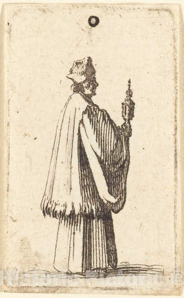 Art Print : Abraham Bosse or Jacques Callot, Priest Carrying The Holy Sacrament of The Eucharist - Vintage Wall Art