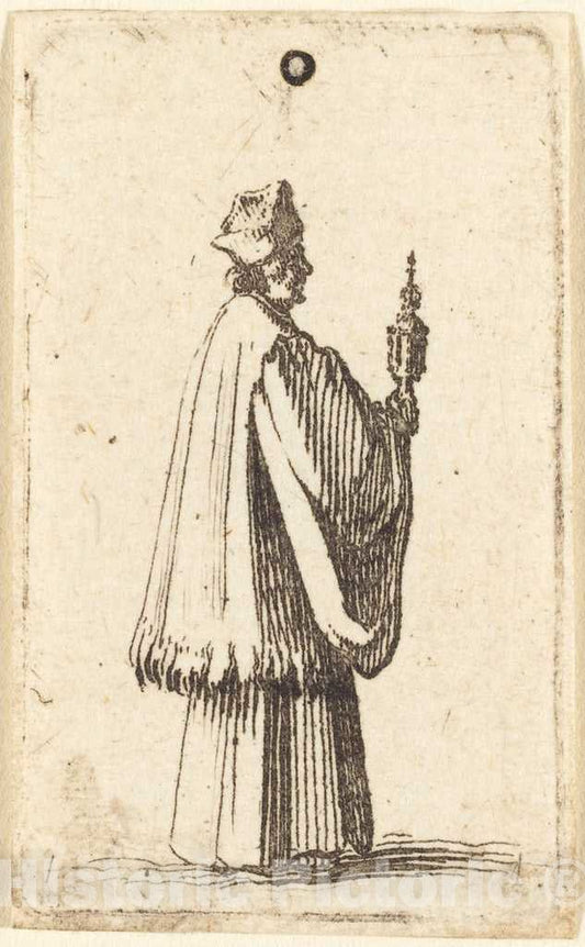 Art Print : Abraham Bosse or Jacques Callot, Priest Carrying The Holy Sacrament of The Eucharist - Vintage Wall Art