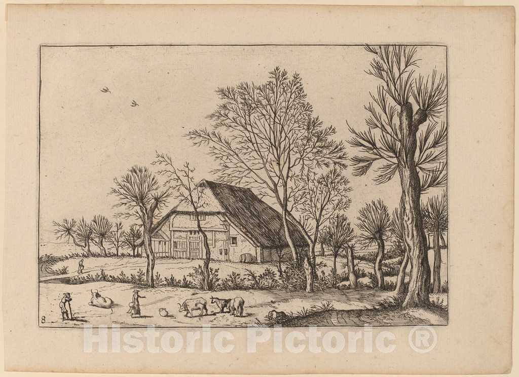 Art Print : Johannes and Lucas Van Doetechum, Farm, in or Before 1676 - Vintage Wall Art