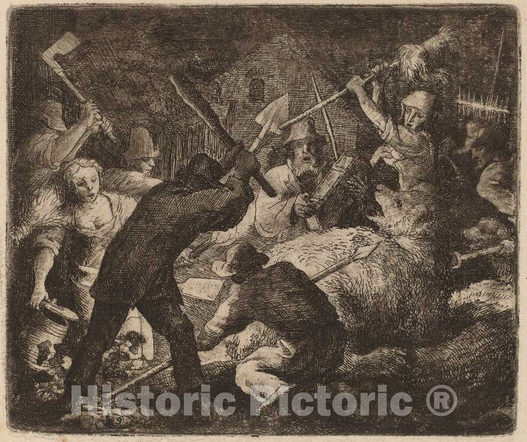 Art Print : Allart Van Everdingen, The Bear Assaulted by The Peasants, c.1651 - Vintage Wall Art