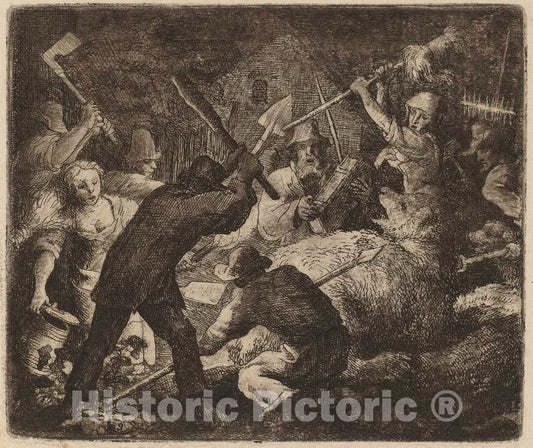 Art Print : Allart Van Everdingen, The Bear Assaulted by The Peasants, c.1651 - Vintage Wall Art