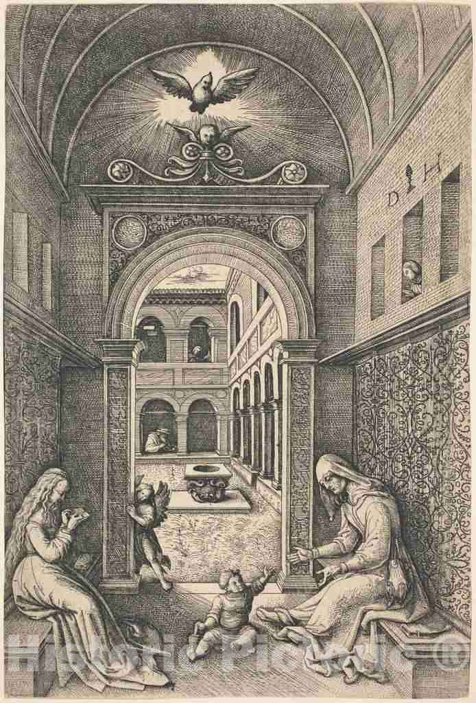 Art Print : Daniel Hopfer, The Virgin and Child with Saint Anne by a Portal - Vintage Wall Art