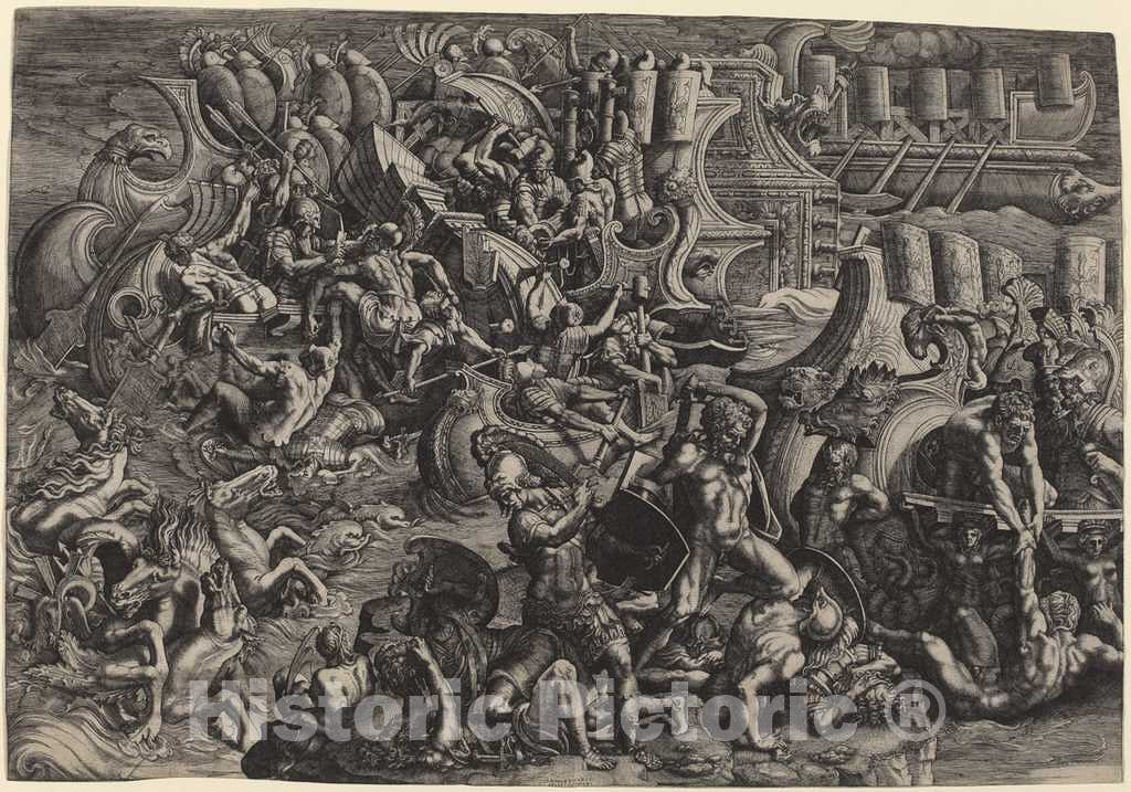 Art Print : Giovanni Battista Scultori, The Trojans Repulsing The Greeks - Vintage Wall Art