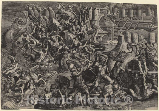 Art Print : Giovanni Battista Scultori, The Trojans Repulsing The Greeks - Vintage Wall Art