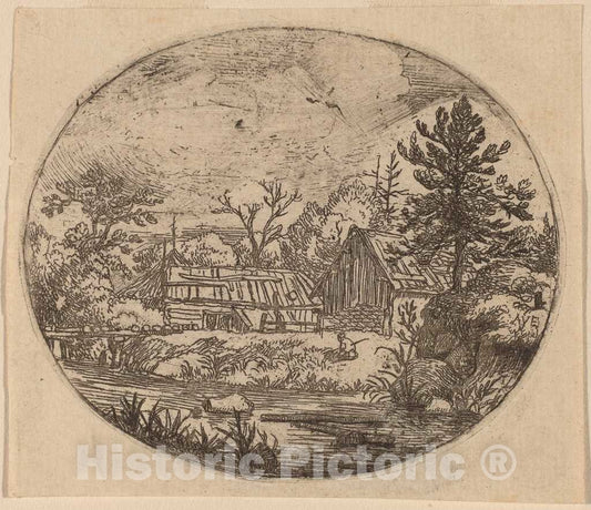 Art Print : Allart Van Everdingen, Hamlet at The Bank of a River, c.1651 - Vintage Wall Art