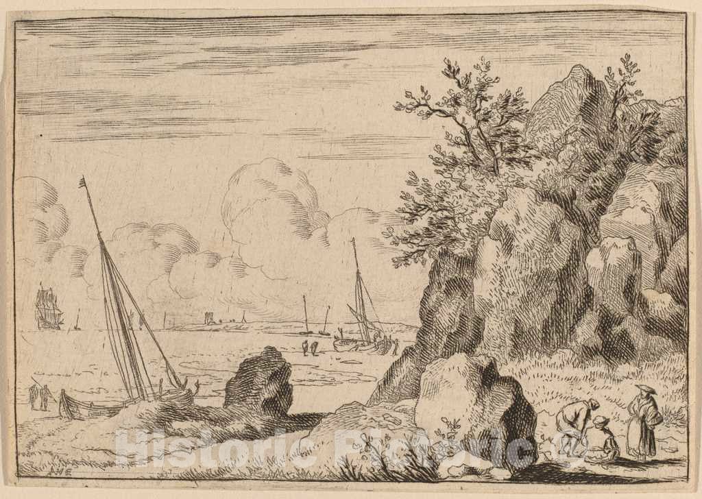 Art Print : Allart Van Everdingen, Seascape with Three Figures to The Right, c.1651 - Vintage Wall Art