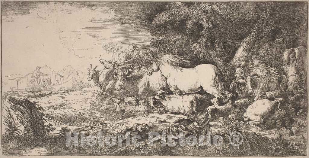 Art Print : Giovanni Benedetto Castiglione, The Animals Going Toward The Ark, c.1653 - Vintage Wall Art