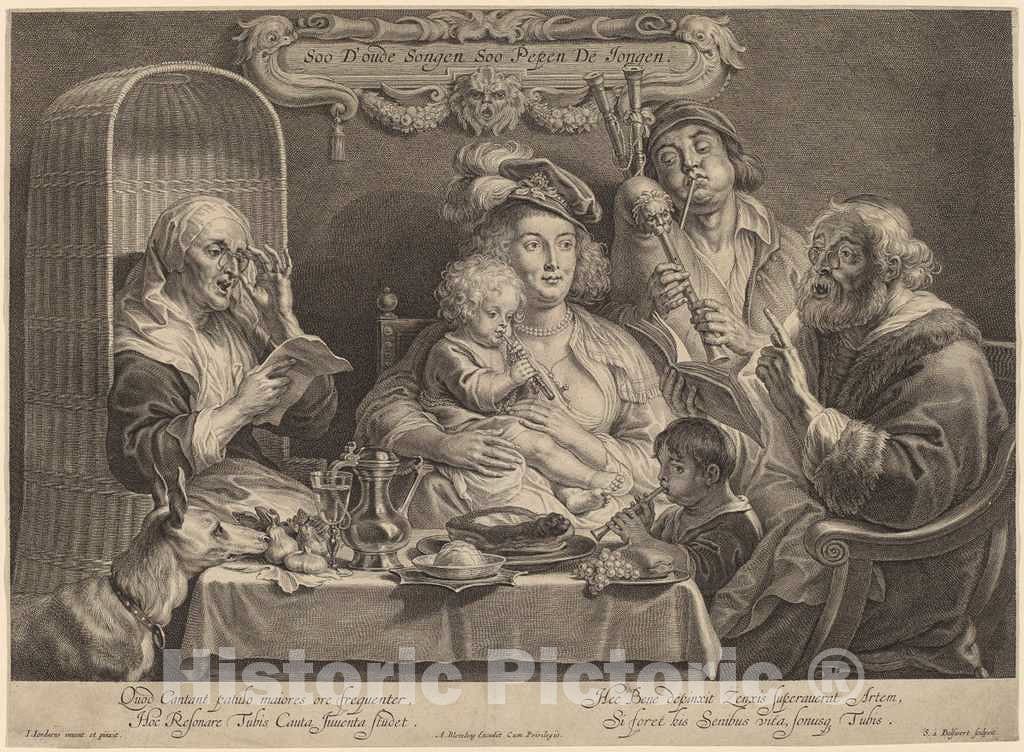 Art Print : Bolswert After Jordaens, The Family Concert (As The Old Sing, so The Young Twitter) - Vintage Wall Art