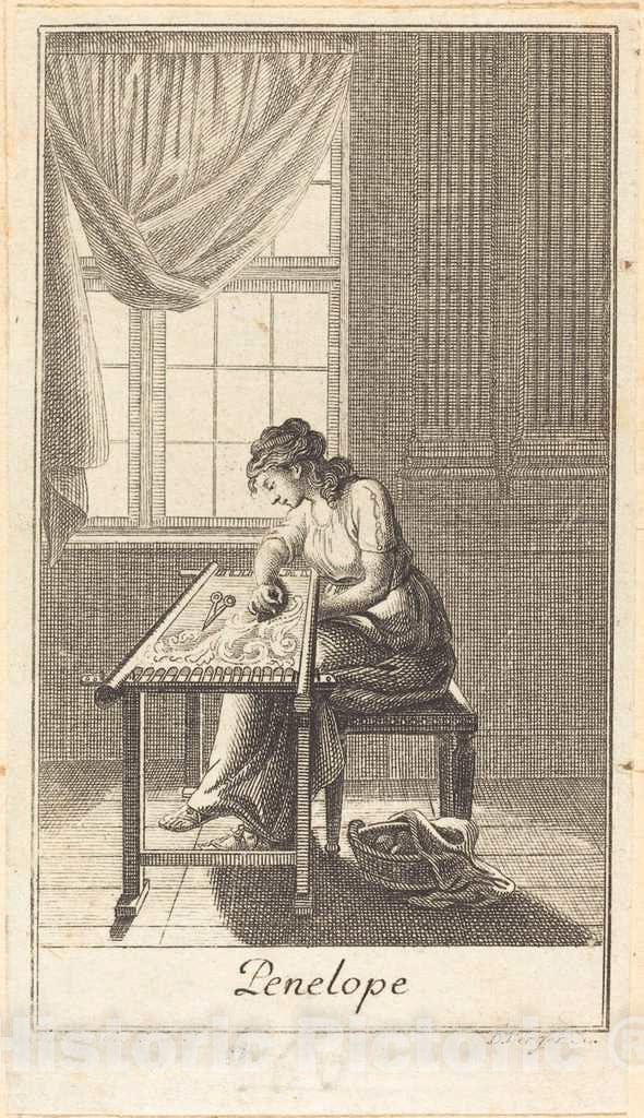 Art Print : Berger After Chodowiecki, Penelope, 1780 - Vintage Wall Art