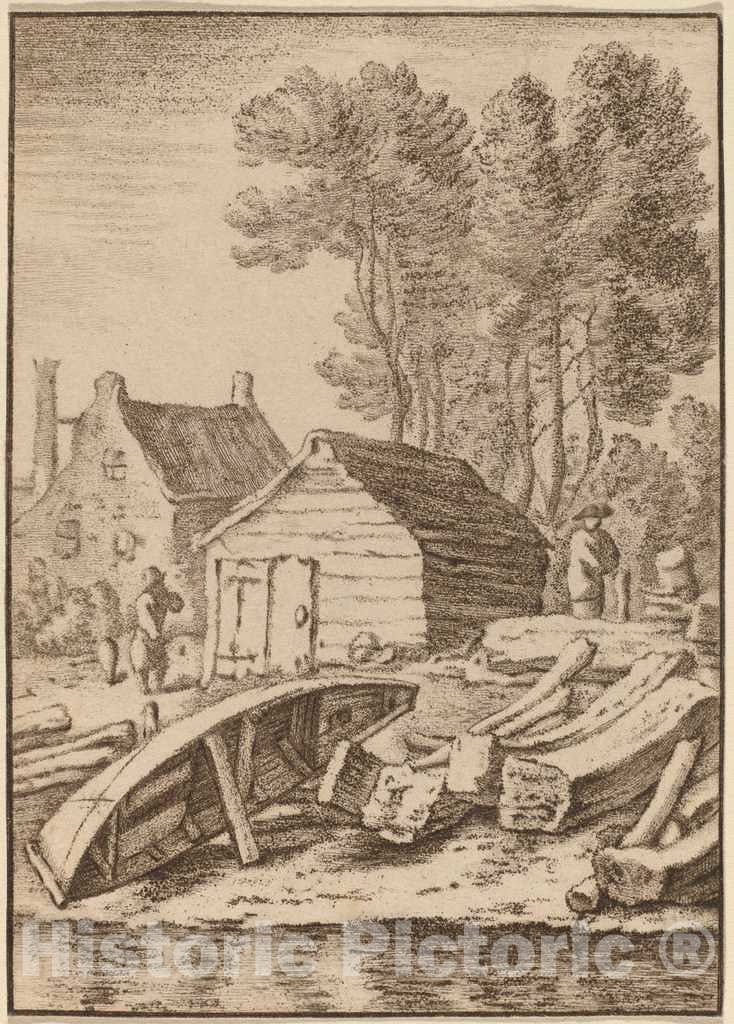 Art Print : Amstel After Herman Saftleven, Shipyard, 1761 - Vintage Wall Art