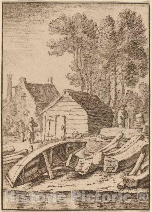 Art Print : Amstel After Herman Saftleven, Shipyard, 1761 - Vintage Wall Art