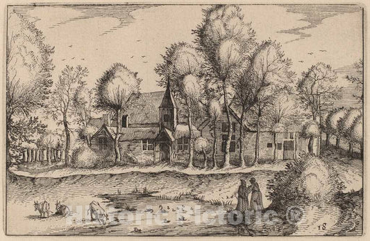 Art Print : Visscher After Van Doetechum, A Pond, 1612 - Vintage Wall Art