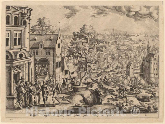 Art Print : Jode After Hans BOL, Tobias Arrives at The House of Raguel - Vintage Wall Art