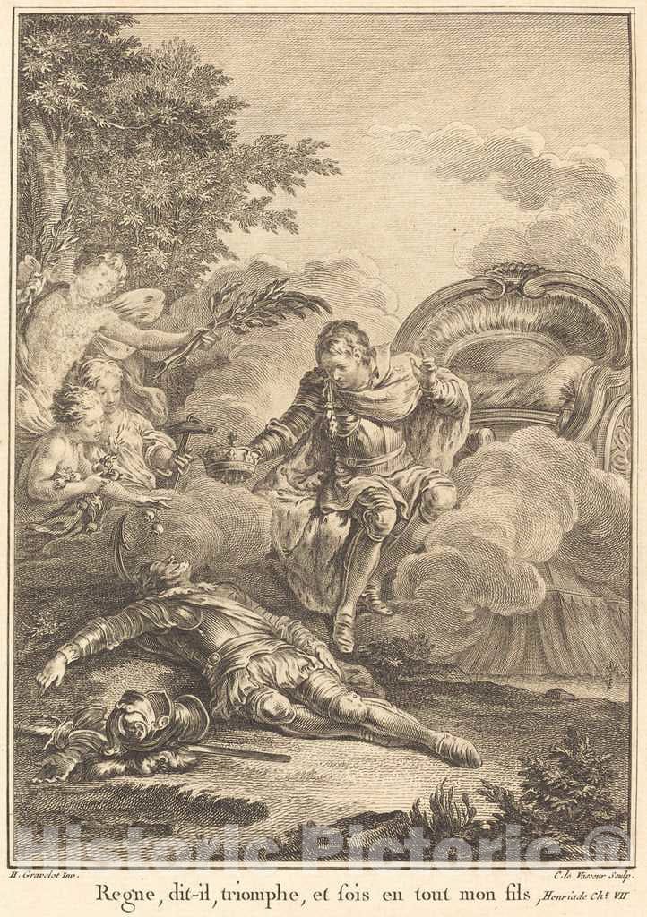 Art Print : Levasseur After Hubert Gravelot, Regne, dit-il, Triomphe, et sois en Tout mon fils - Vintage Wall Art