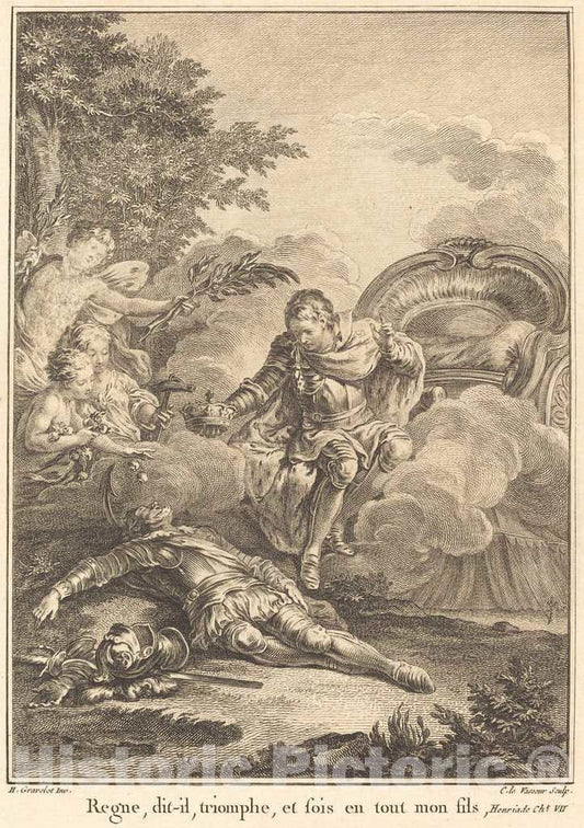Art Print : Levasseur After Hubert Gravelot, Regne, dit-il, Triomphe, et sois en Tout mon fils - Vintage Wall Art