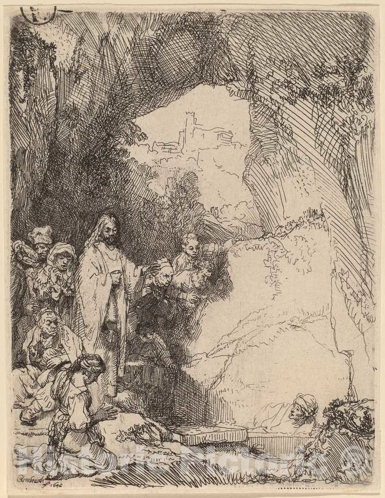 Art Print : Rembrandt, The Raising of Lazarus: Small Plate, 1642 - Vintage Wall Art