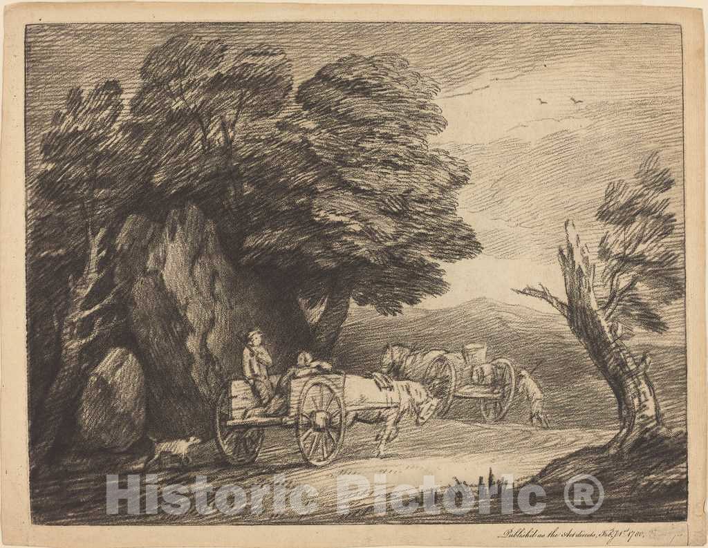 Art Print : Thomas Gainsborough, Wooded Landscape with Two Country Carts and Figures, c.1780 - Vintage Wall Art