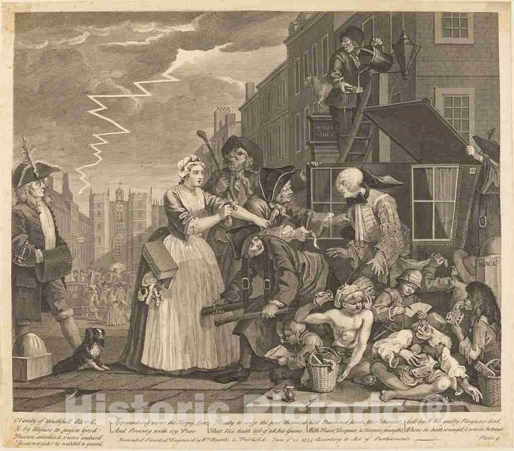 Art Print : William Hogarth, A Rake's Progress: pl.4, 1735 - Vintage Wall Art