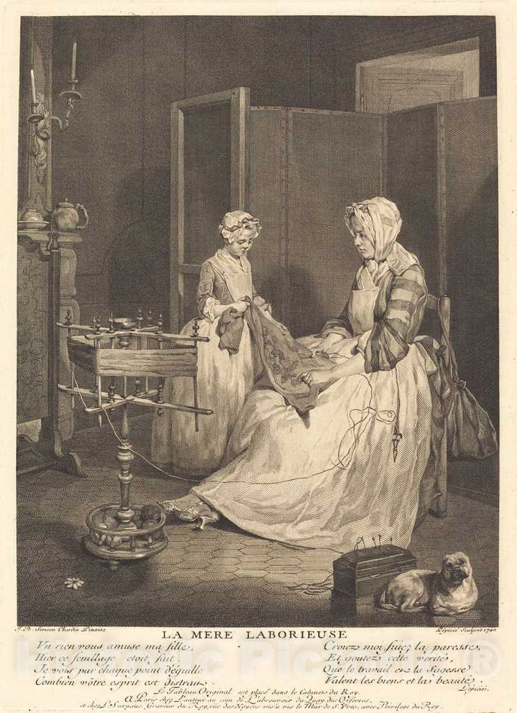 Art Print : Lepicie After Jean SimÃ©on Chardin, La Mere laborieuse, 1740 - Vintage Wall Art