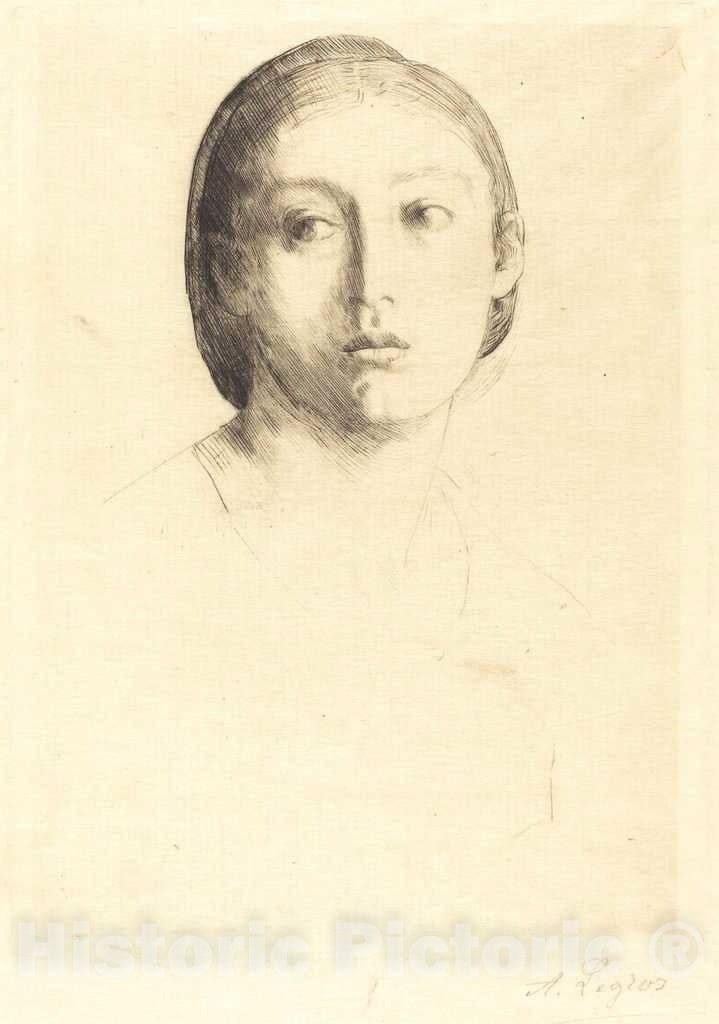 Art Print : Alphonse Legros, Head of a Young Girl (Tete de Jeune fille) - Vintage Wall Art