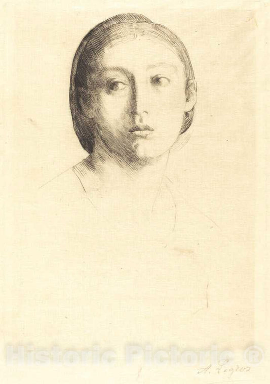 Art Print : Alphonse Legros, Head of a Young Girl (Tete de Jeune fille) - Vintage Wall Art