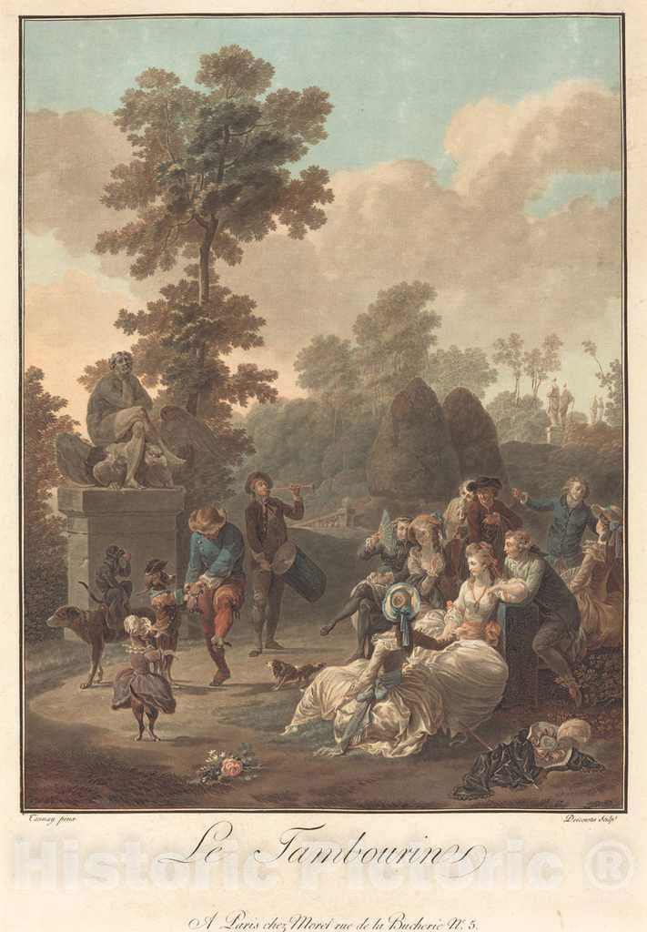 Art Print : Descourtis After Nicolas Taunay, Le Tambourin, c. 1789 - Vintage Wall Art