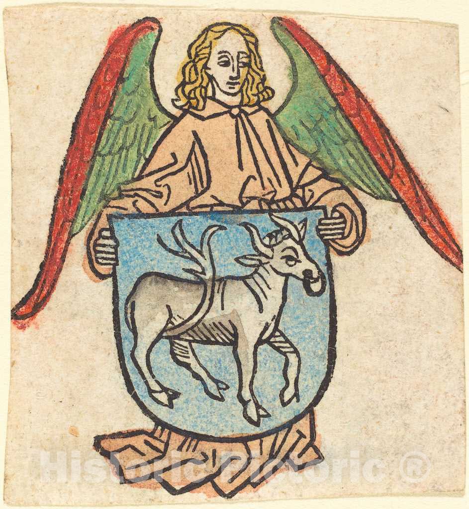 Art Print : Bookplate of Hilprand Brandenburg of Bibrach, c. 1475 - Vintage Wall Art