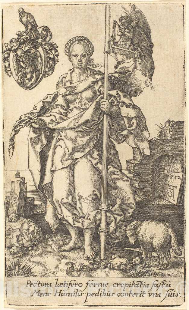 Art Print : Aldegrever, Modesty, 1552 - Vintage Wall Art