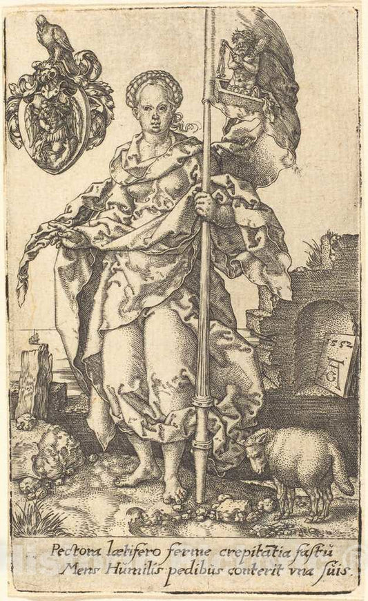 Art Print : Aldegrever, Modesty, 1552 - Vintage Wall Art