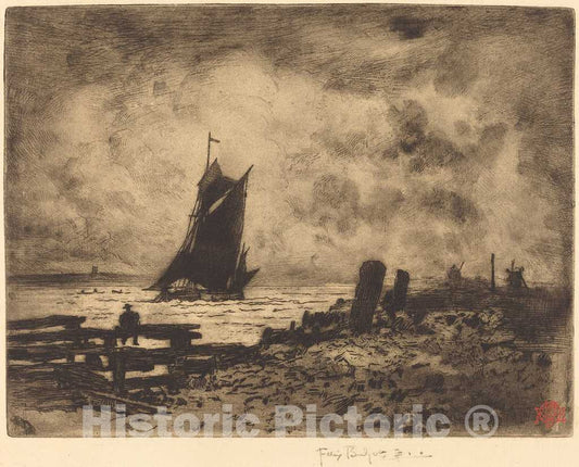 Art Print : FÃ©lix-Hilaire Buhot, La Petite Marine - Souvenir de Medway, 1879 - Vintage Wall Art