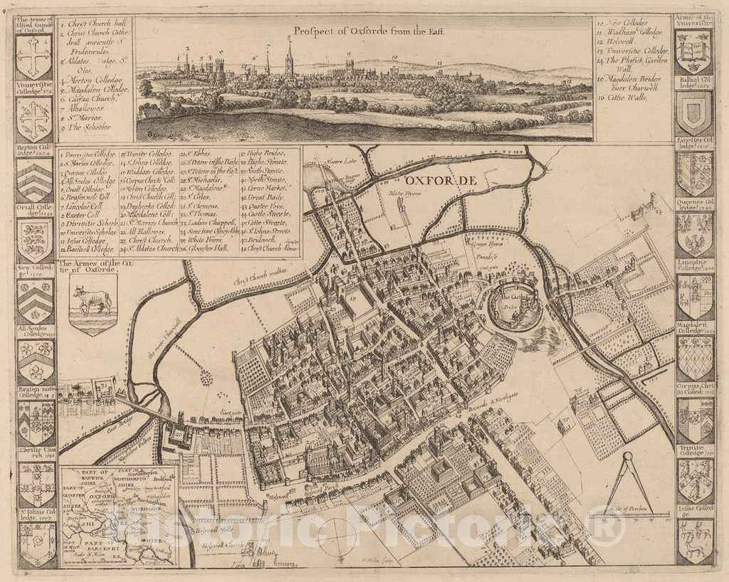 Art Print : Hollar After D. Gage, Prospect of Oxford - Vintage Wall Art