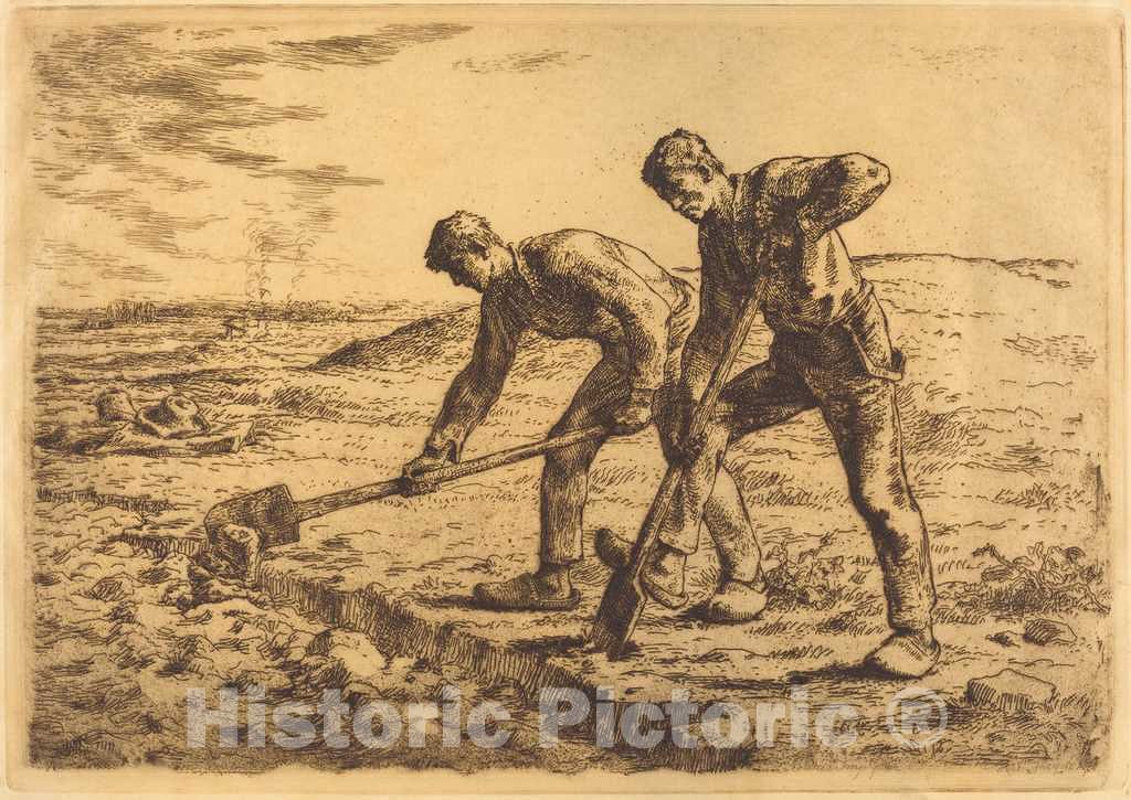 Art Print : FranÃ§ois Millet, The Diggers (Les becheurs) - Vintage Wall Art