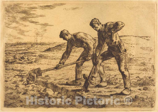 Art Print : FranÃ§ois Millet, The Diggers (Les becheurs) - Vintage Wall Art