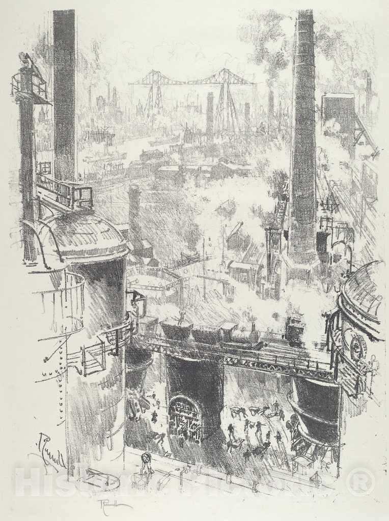 Art Print : Joseph Pennell, from The Tops of The Furnaces, 1916 - Vintage Wall Art