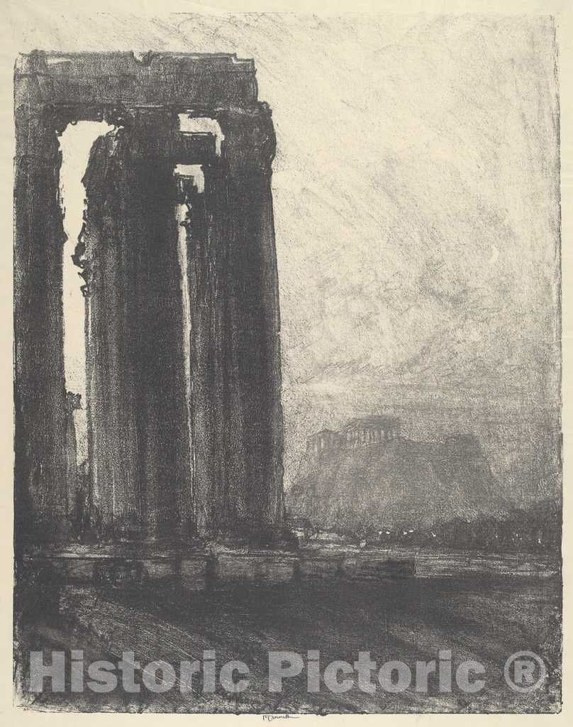 Art Print : Joseph Pennell, Temple of Jupiter, Evening, 1913 - Vintage Wall Art