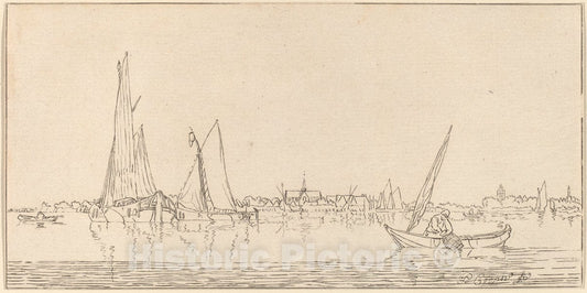 Art Print : Amstel and Schreuder After Coopse, River with Town, 1775 - Vintage Wall Art