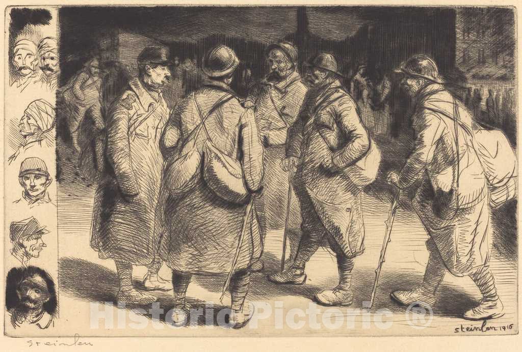 Art Print : ThÃ©ophile Alexandre Steinlen, Soldiers on Leave - Night Scene (Permissionnaires - Effet de Nuit), 1916 - Vintage Wall Art