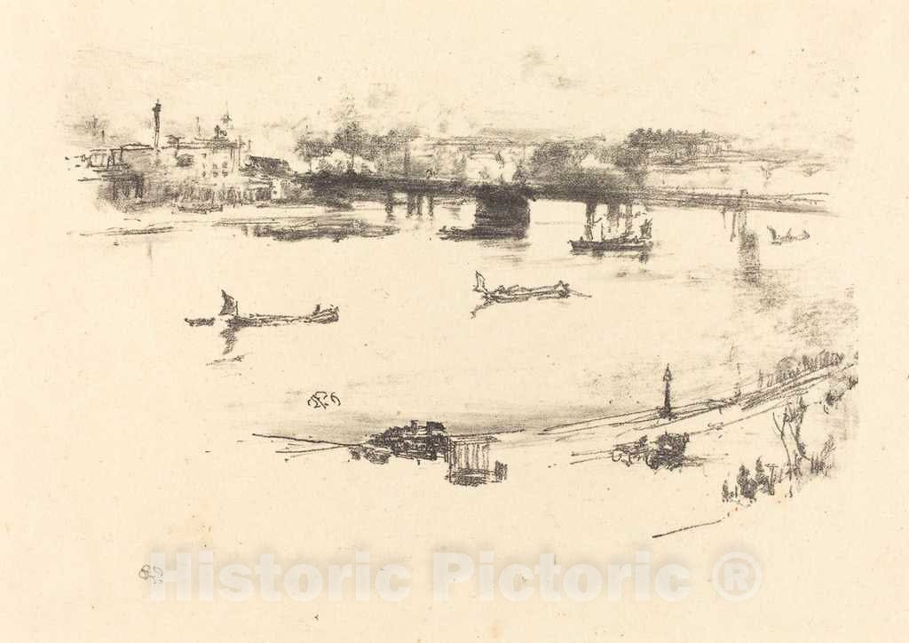 Art Print : James McNeill Whistler, Charing Cross Railway Bridge, 1896 - Vintage Wall Art