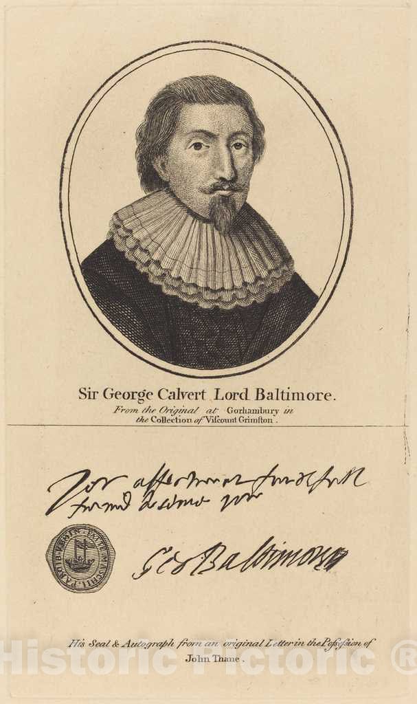 Art Print : John Thane, Sir George Calvert, Lord Baltimore - Vintage Wall Art