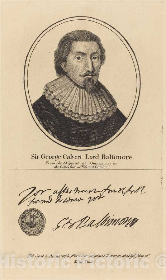 Art Print : John Thane, Sir George Calvert, Lord Baltimore - Vintage Wall Art